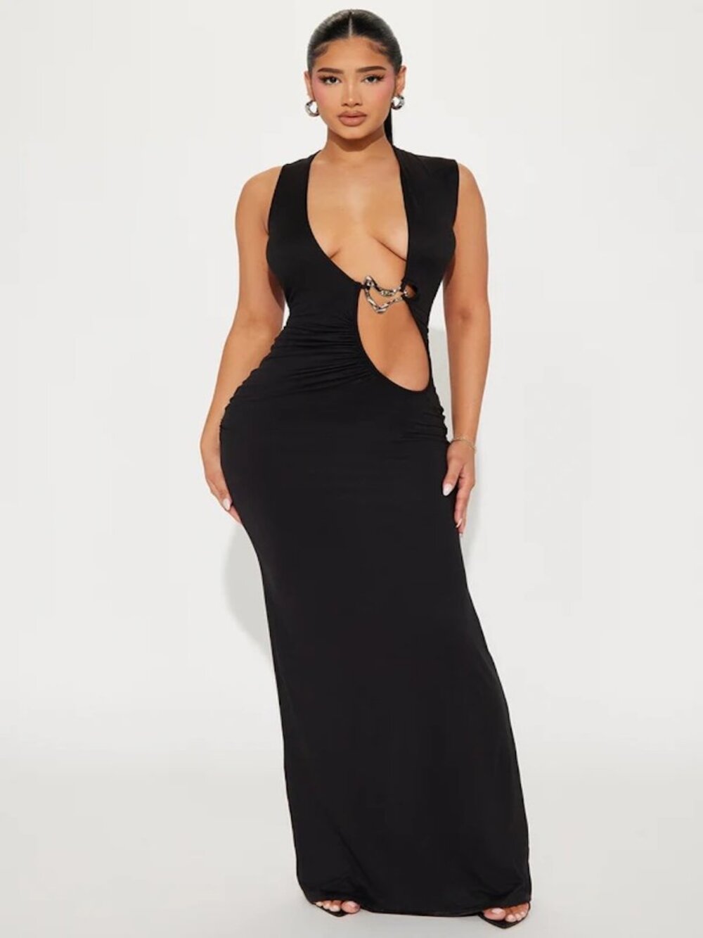 Fashion Nova "Saree" Maxi Dress, Black, Size L, NWT